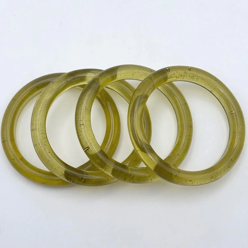 Vintage Olive Green Glass Napkin Rings Set of 4 Mid-Century Modern Seeded Glass